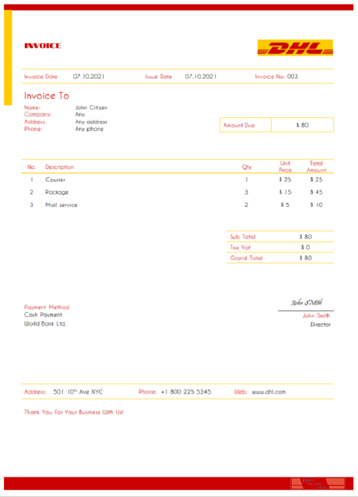 USA DHL invoice PSD template